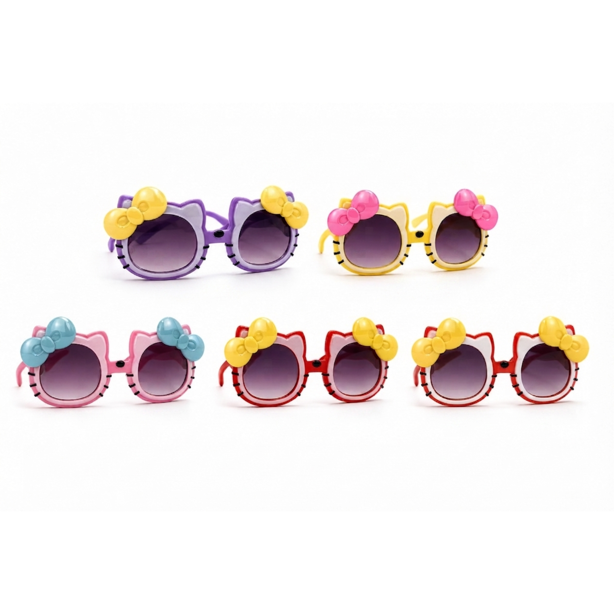 Set of kids cat-style sunglasses with bow accents in assorted frame colors